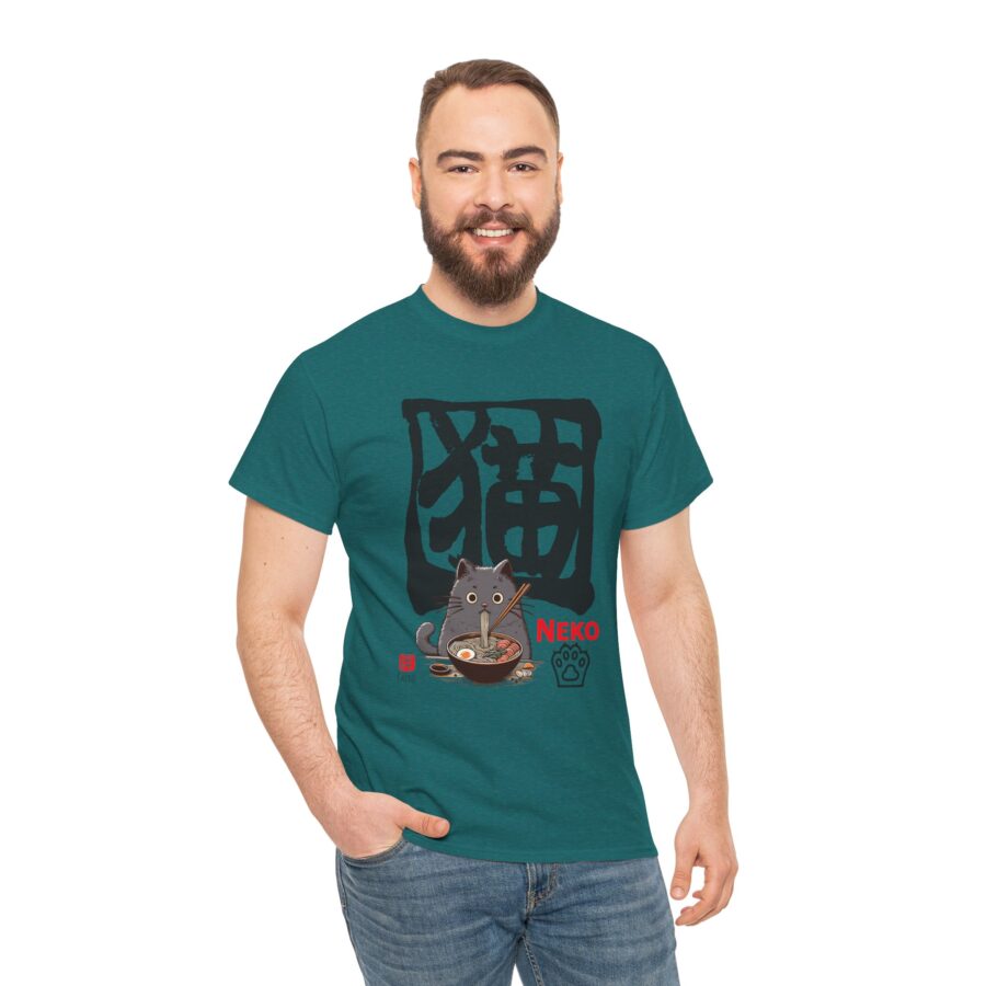 Kawaii Cat(Neko) Loves Ramen!  - Unisex Heavy Cotton T-Shirt - Image 7