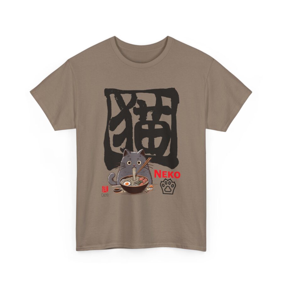 Kawaii Cat(Neko) Loves Ramen!  - Unisex Heavy Cotton T-Shirt - Image 4