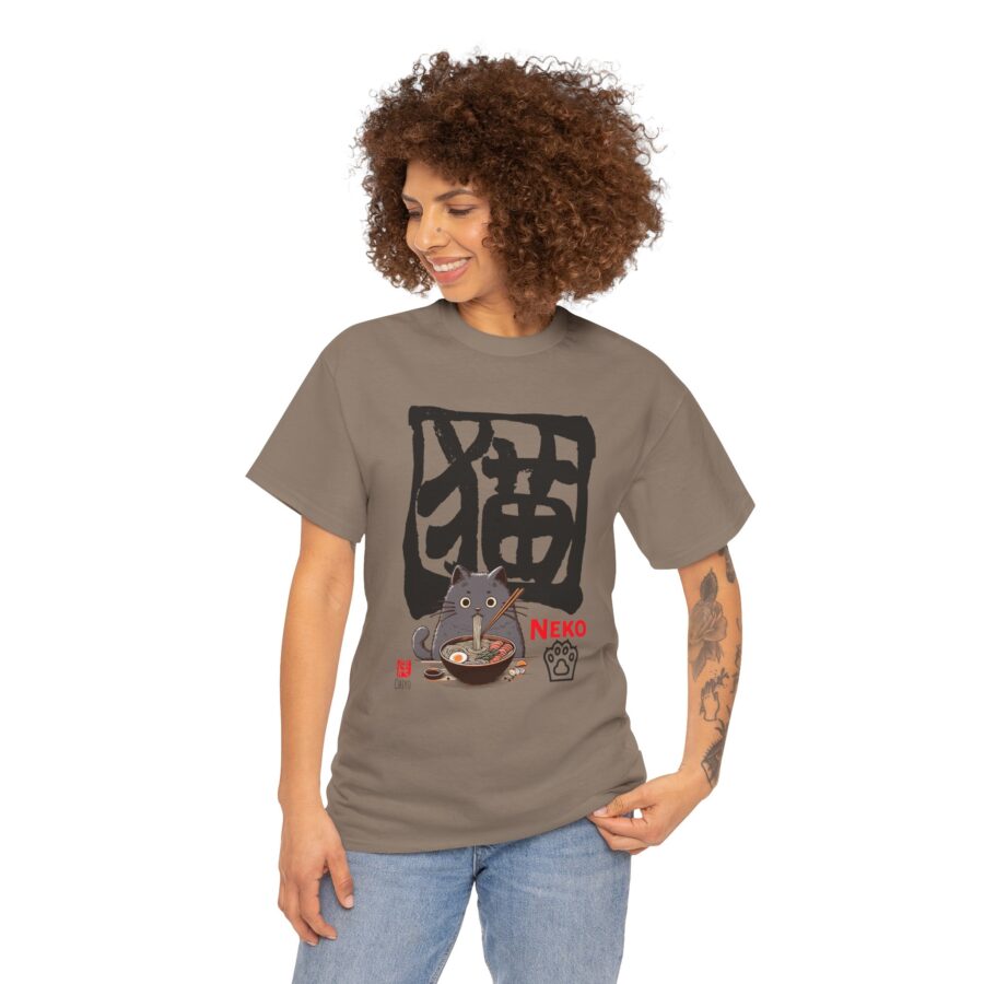 Kawaii Cat(Neko) Loves Ramen!  - Unisex Heavy Cotton T-Shirt - Image 5