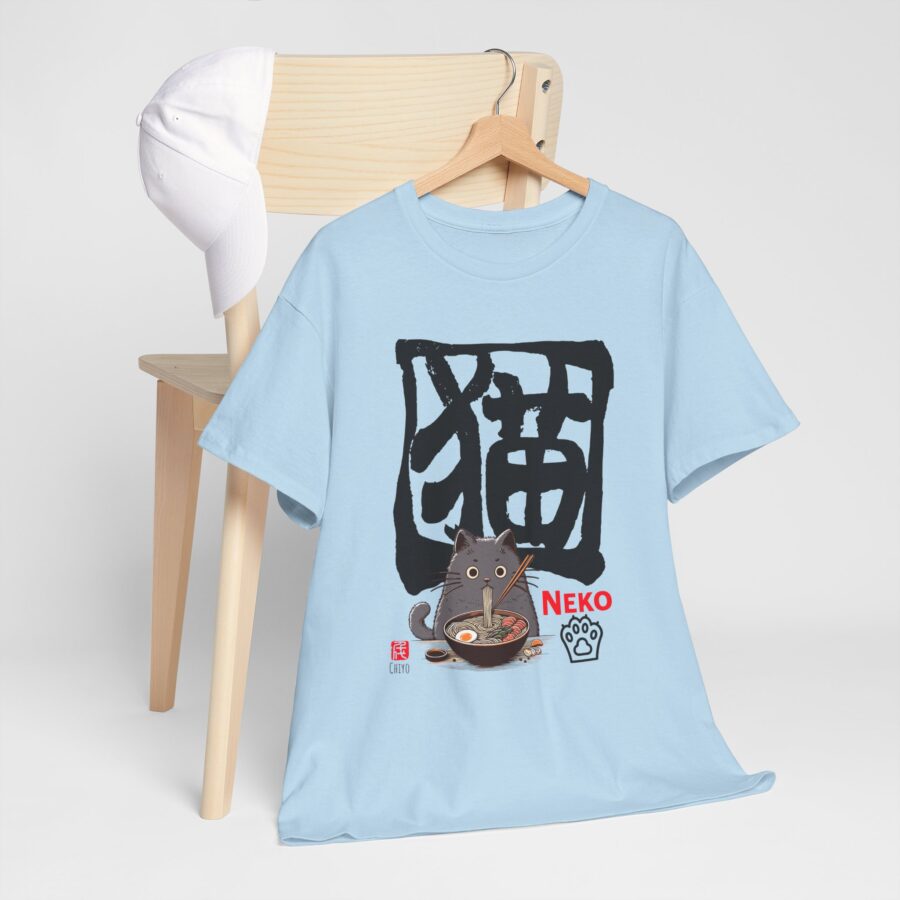 Kawaii Cat(Neko) Loves Ramen!  - Unisex Heavy Cotton T-Shirt - Image 9