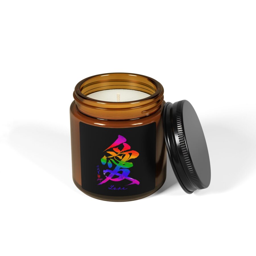 Love (愛)　Scented Soy Candle - Rainbow Design in Amber Jar - Image 3