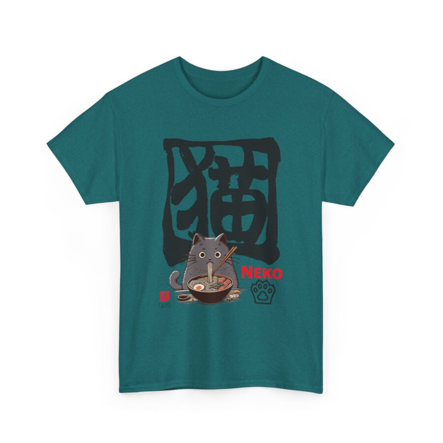 Kawaii Cat(Neko) Loves Ramen!  - Unisex Heavy Cotton T-Shirt - Image 6