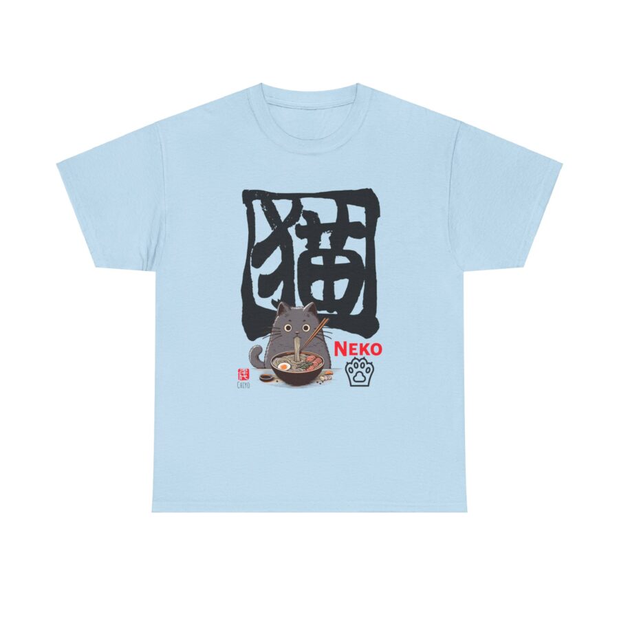 Kawaii Cat(Neko) Loves Ramen!  - Unisex Heavy Cotton T-Shirt - Image 8